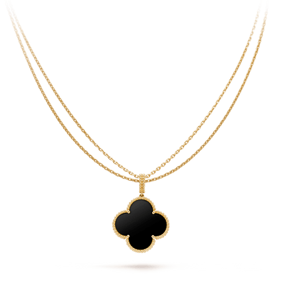 [Eternal Jewelry]CLOVER 25MM GOLD ONYX BIG CLOVER NECKLACE