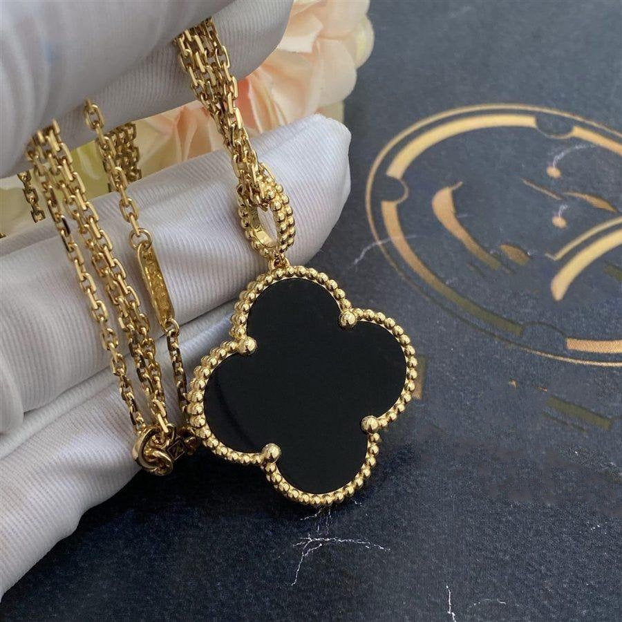 [Eternal Jewelry]CLOVER 25MM GOLD ONYX BIG CLOVER NECKLACE