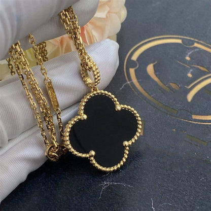 [Eternal Jewelry]CLOVER 25MM GOLD ONYX BIG CLOVER NECKLACE