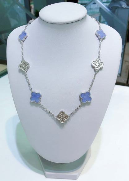 [Eternal Jewelry]CLOVER 10 MOTIFS CHALCEDONY DIAMONDS SILVER NECKLACE