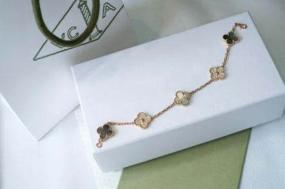 [Eternal Jewelry]CLOVER 5 MOTIFS DARK MOP AND DIAMONDS PINK GOLD BRACELET